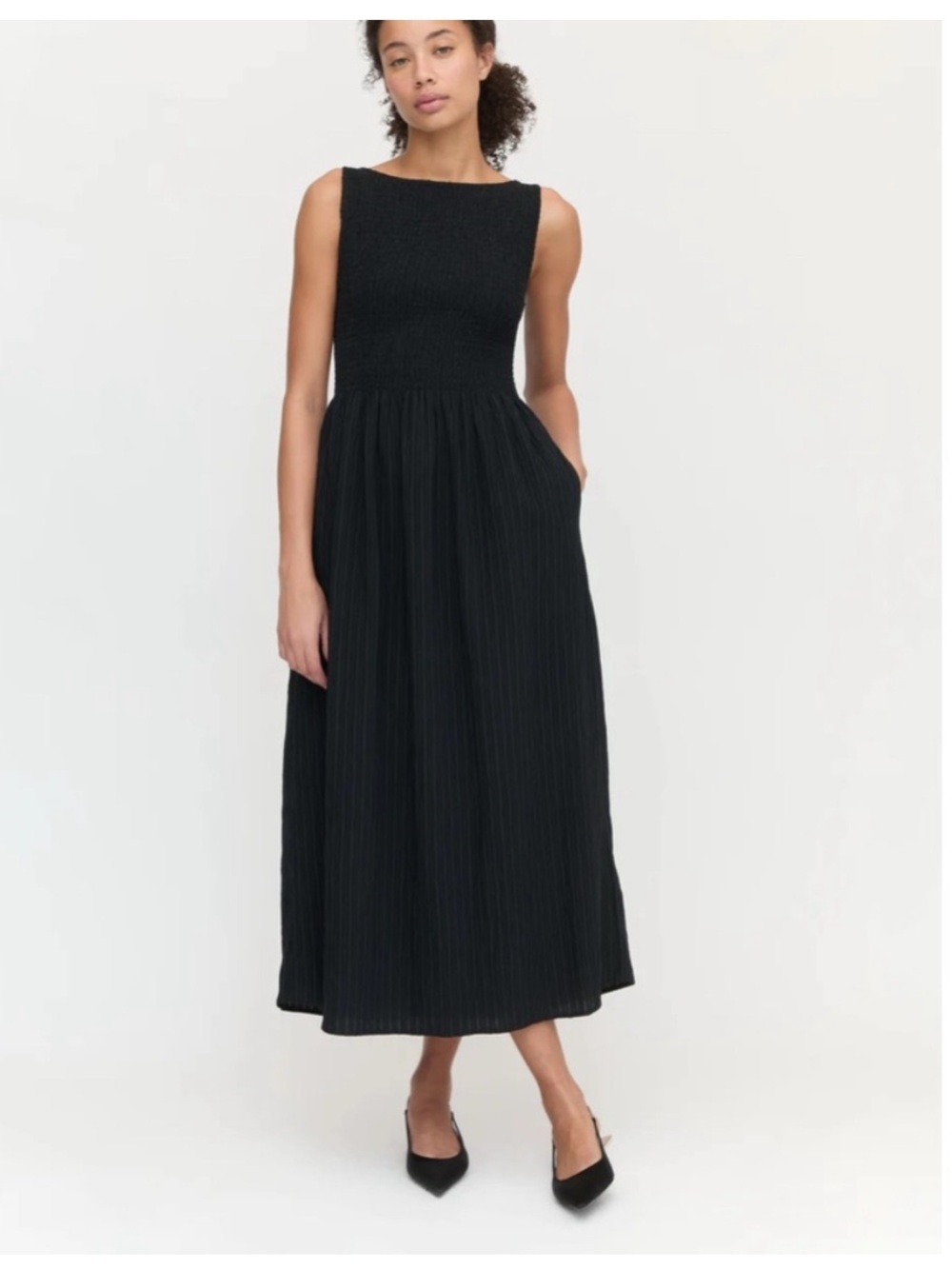 Hill House The Cosima Nap midi Dress size S Black Seersucker